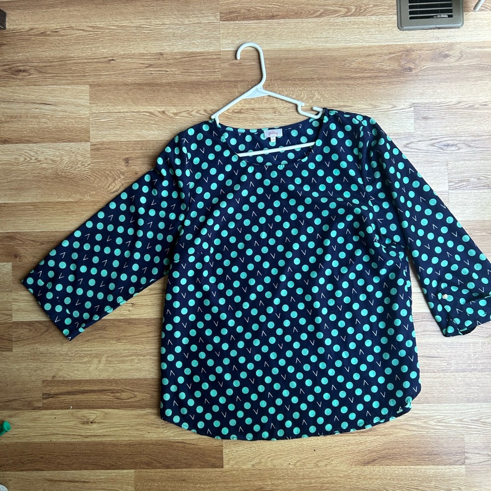 Navy and Teal Polka Dot Blouse